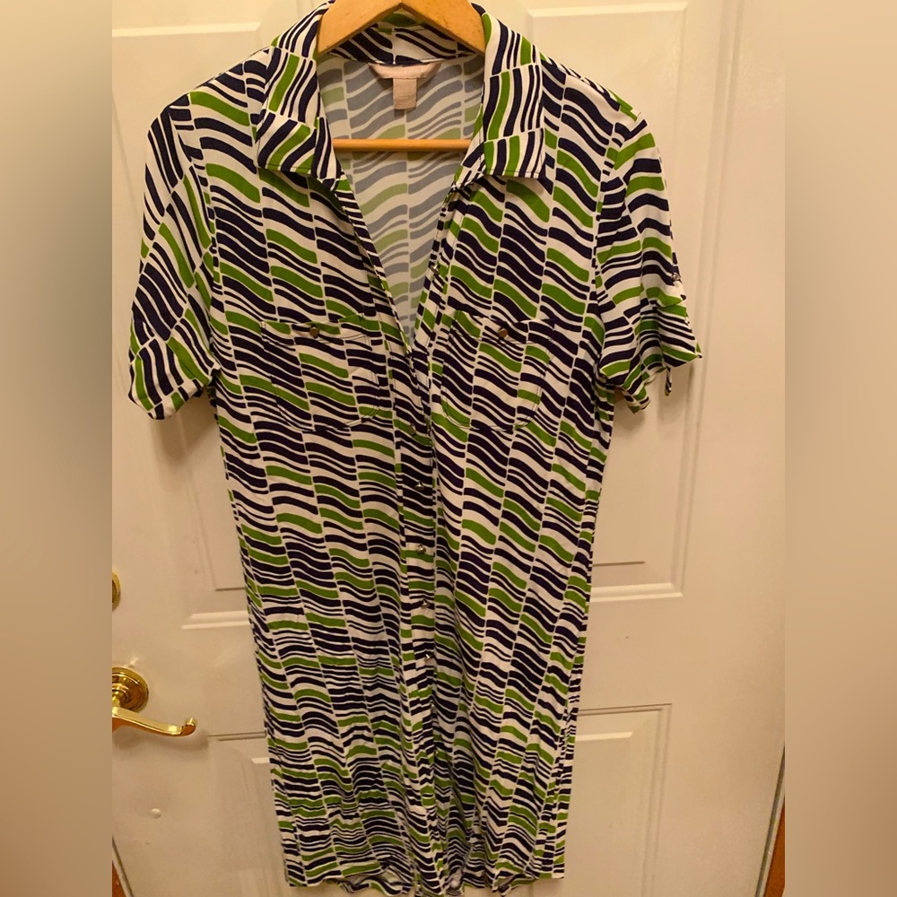banana republic Dress - Small - White/black/green - Button Front - Retro Design